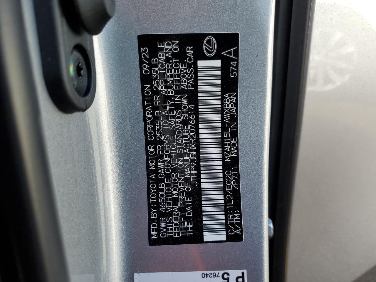2024 LEXUS UX 250H PREMIUM VIN:JTHP9JBHXR2076614