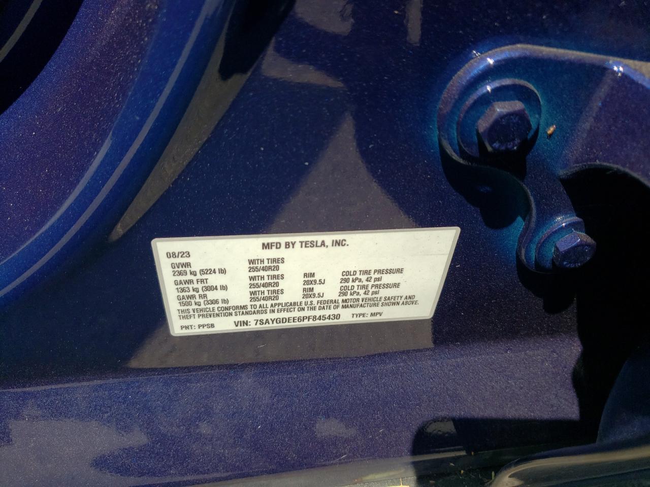 2023 TESLA MODEL Y VIN:7SAYGDEE6PF845430