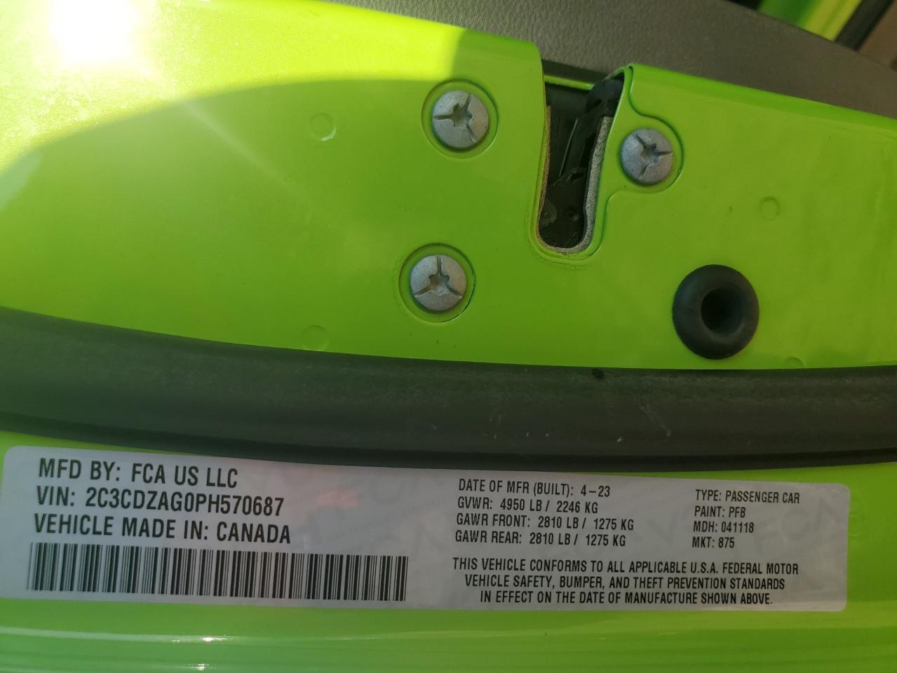 2023 DODGE CHALLENGER SXT VIN:2C3CDZAG0PH570687