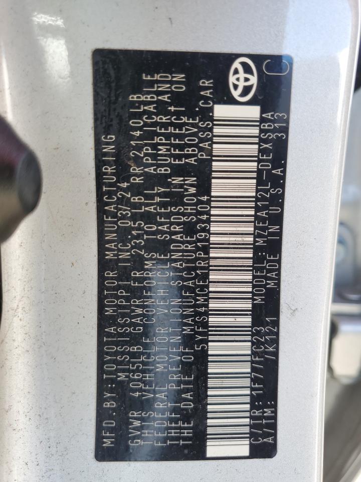 2024 TOYOTA COROLLA SE VIN:5YFS4MCE1RP193404