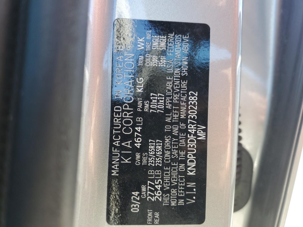 2024 KIA SPORTAGE LX VIN:KNDPU3DF4R7302382