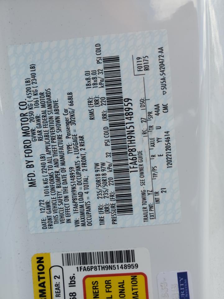 2022 FORD MUSTANG VIN:1FA6P8TH9N5148959