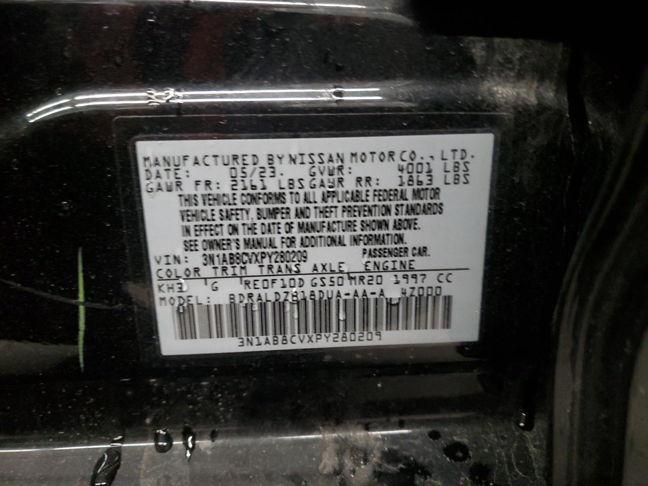 2023 NISSAN SENTRA SV VIN:3N1AB8CVXPY280209