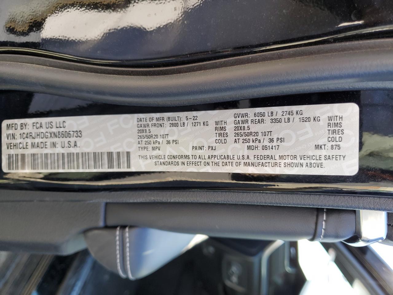 2022 JEEP GRAND CHEROKEE OVERLAND VIN:1C4RJHDGXN8606733
