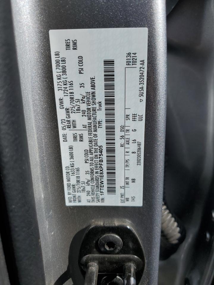 2023 FORD F150 SUPERCREW VIN:1FTEW1E8XPFB75405