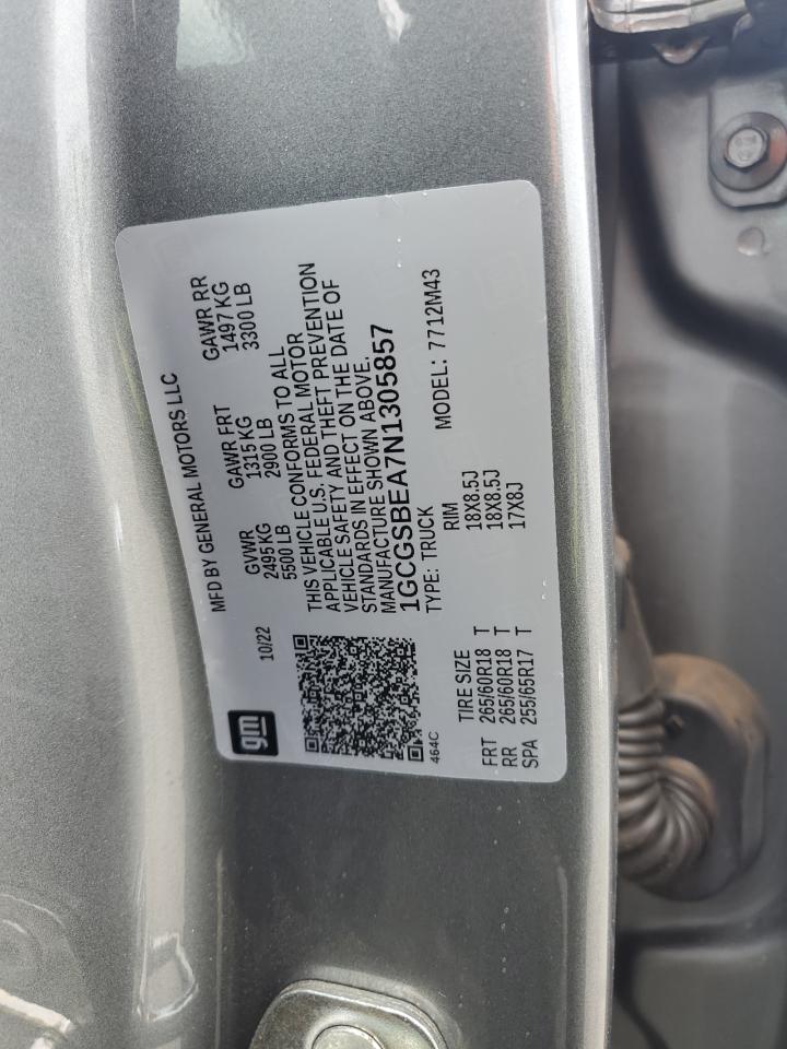 2022 CHEVROLET COLORADO VIN:1GCGSBEA7N1305857