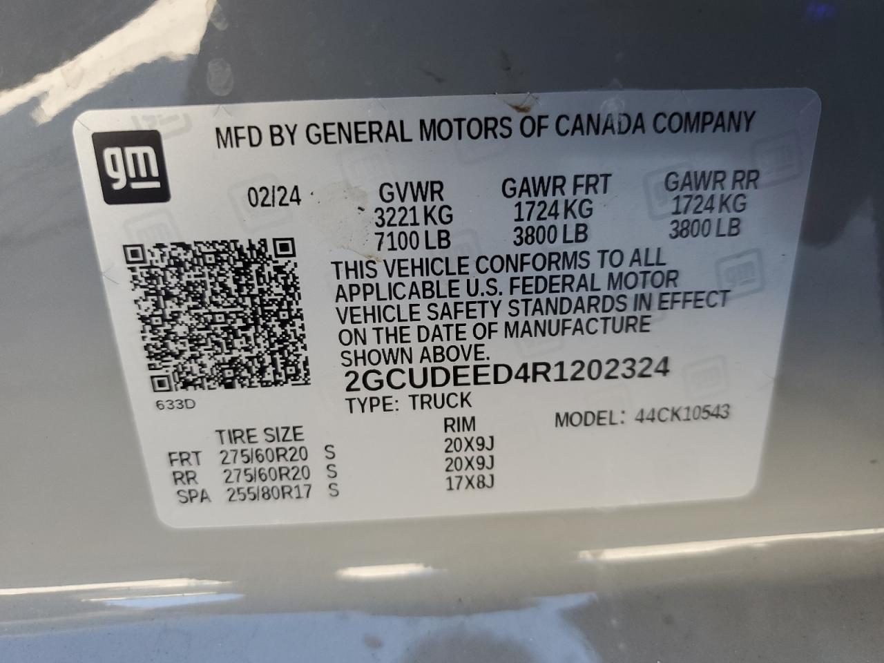 2024 CHEVROLET SILVERADO K1500 RST VIN:2GCUDEED4R1202324