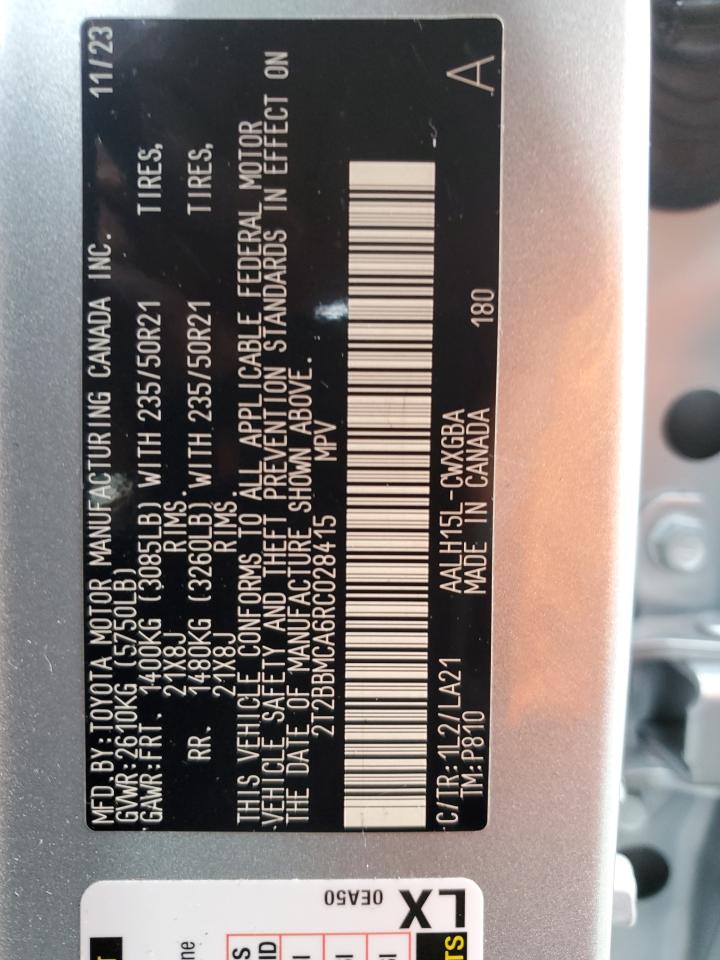 2024 LEXUS RX 350H BASE VIN:2T2BBMCA6RC028415