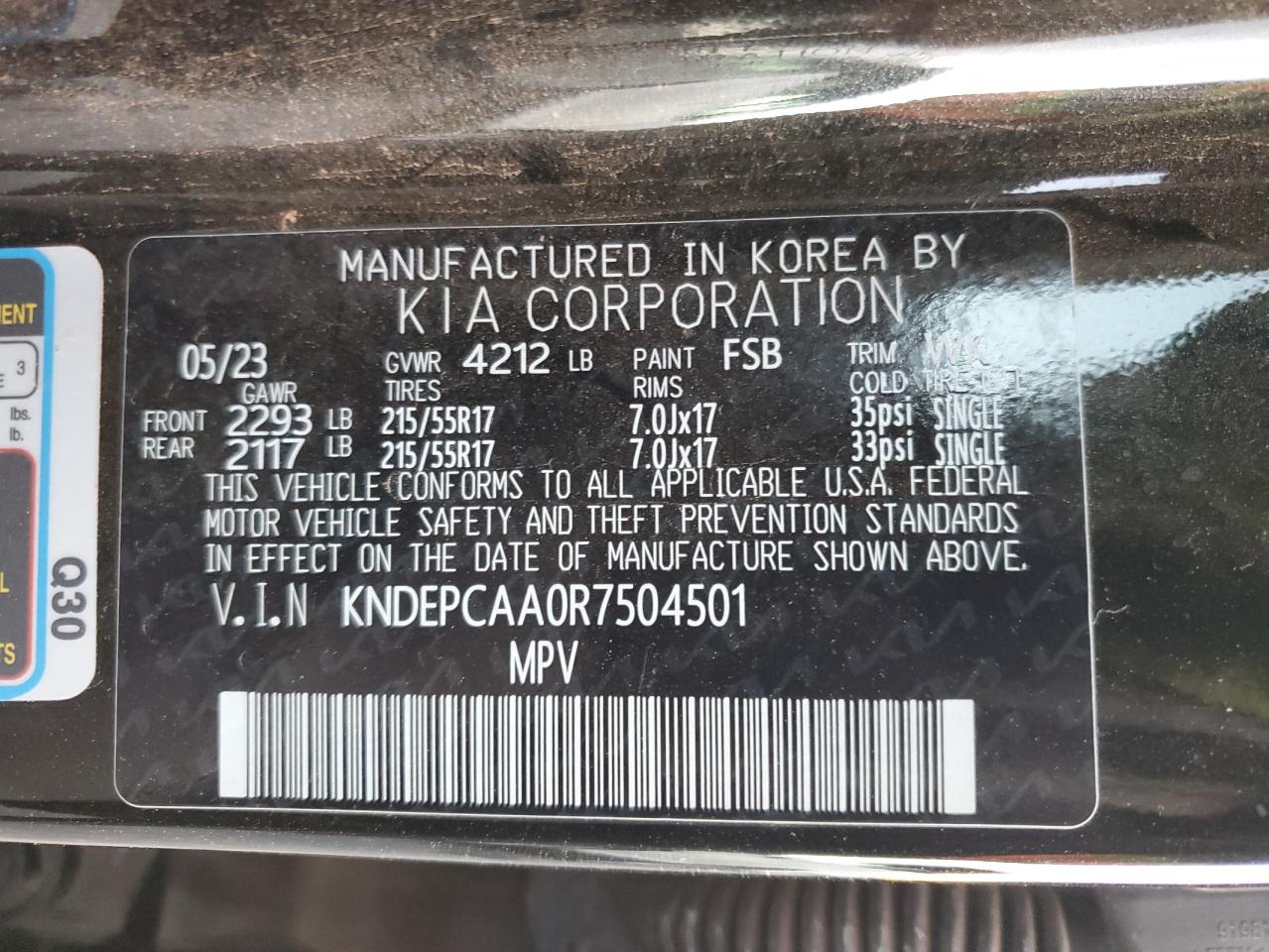 2024 KIA SELTOS LX VIN:KNDEPCAA0R7504501