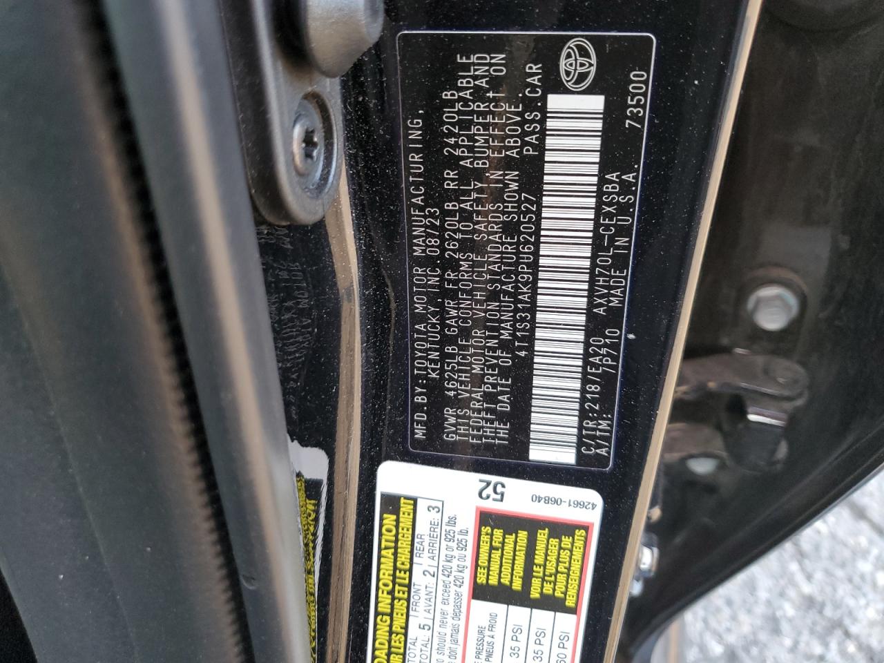 2023 TOYOTA CAMRY SE NIGHT SHADE VIN:4T1S31AK9PU620527