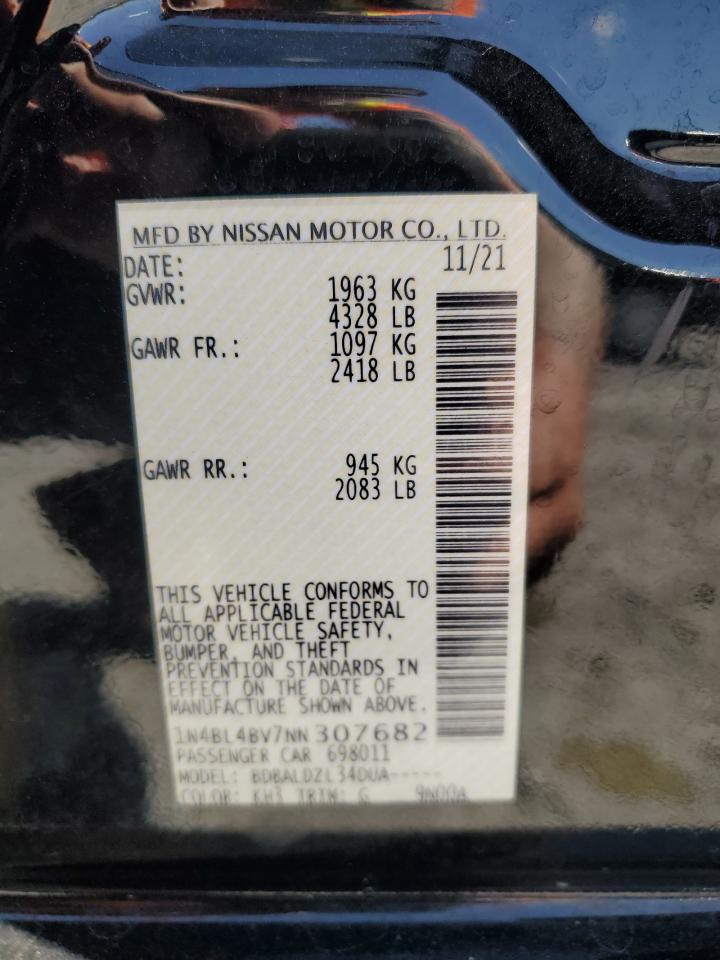 2022 NISSAN ALTIMA S VIN:1N4BL4BV7NN307682