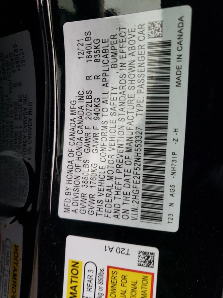 2022 HONDA CIVIC SPORT VIN:1N4AL3AP2EN257153