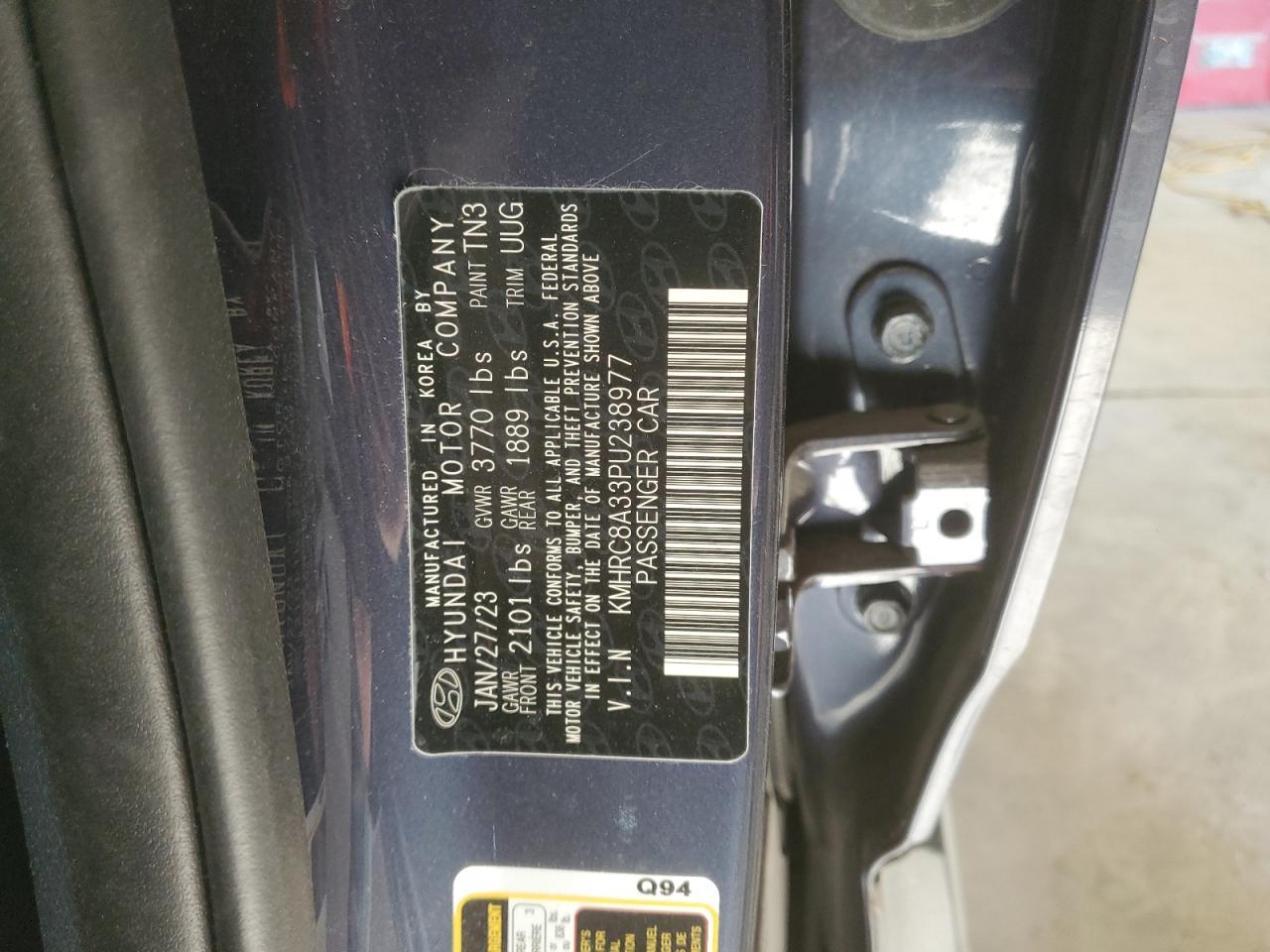 2023 HYUNDAI VENUE SEL VIN:KMHRC8A33PU238977