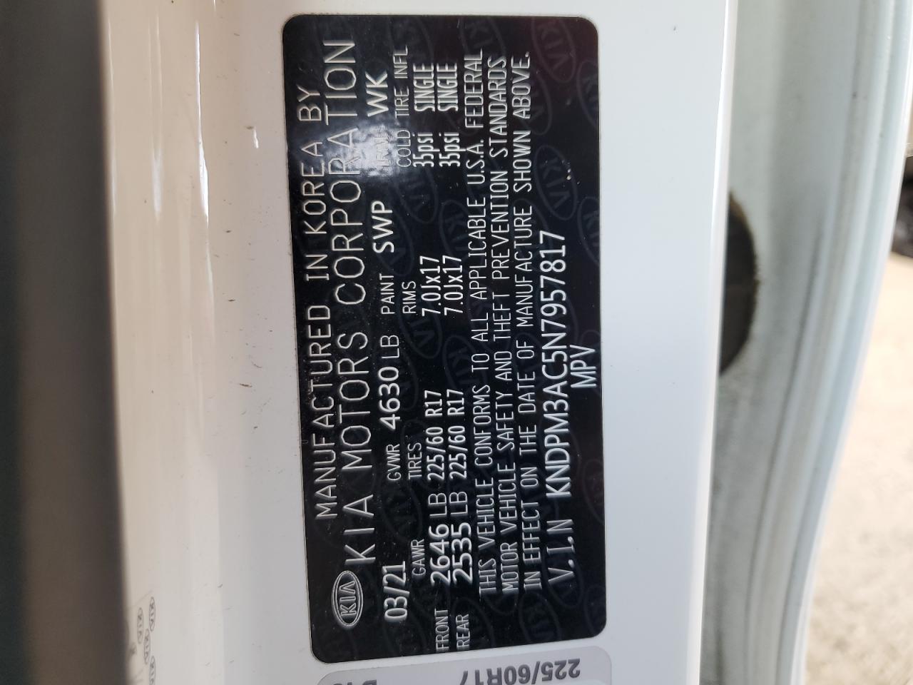2022 KIA SPORTAGE LX VIN:KNDPM3AC5N7957817