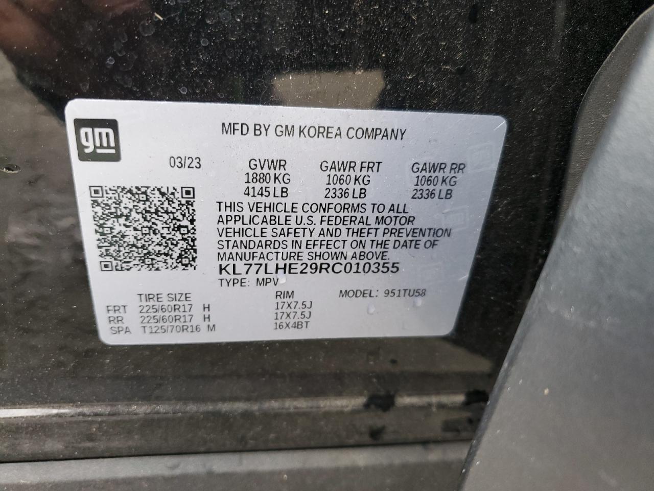 2024 CHEVROLET TRAX 1LT VIN:KL77LHE29RC010355