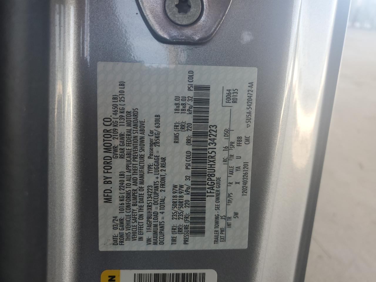 2024 FORD MUSTANG VIN:1FAGP8UH6R5134297