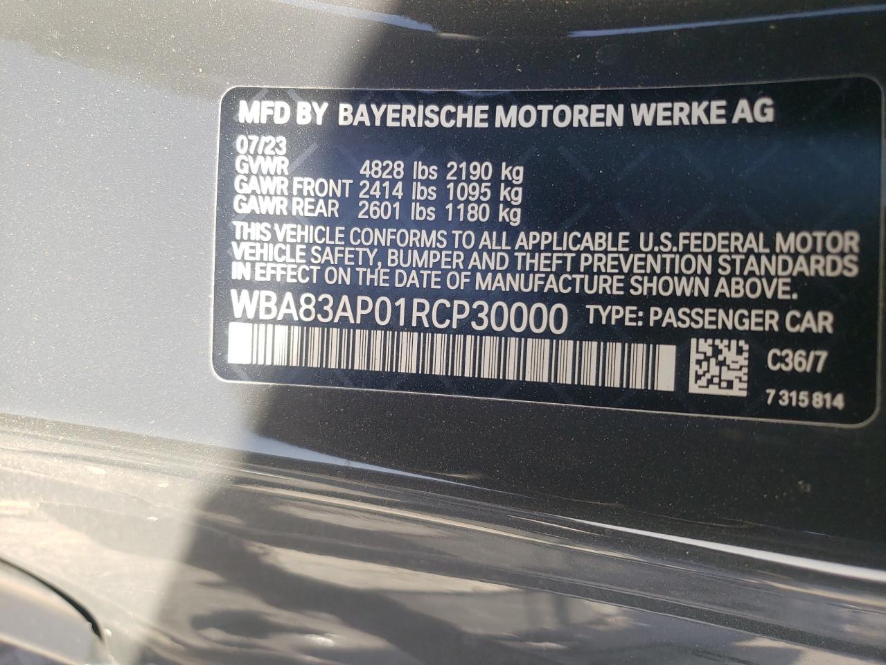 2024 BMW M440I VIN:WBA83AP01RCP30000