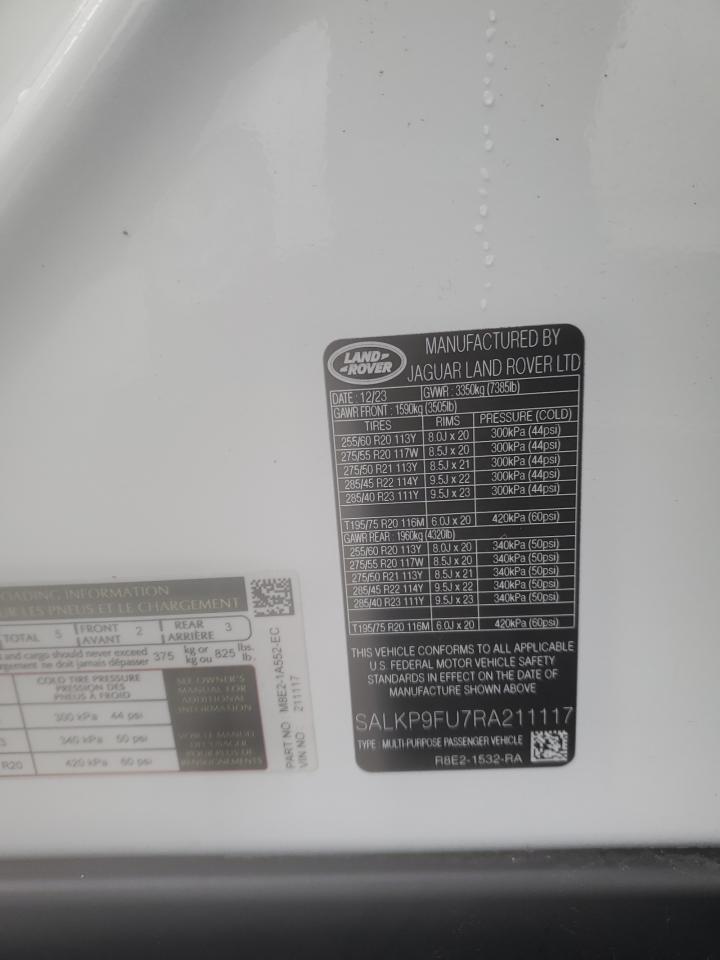 2024 LAND ROVER RANGE ROVER SE VIN:SALKP9FU7RA211117