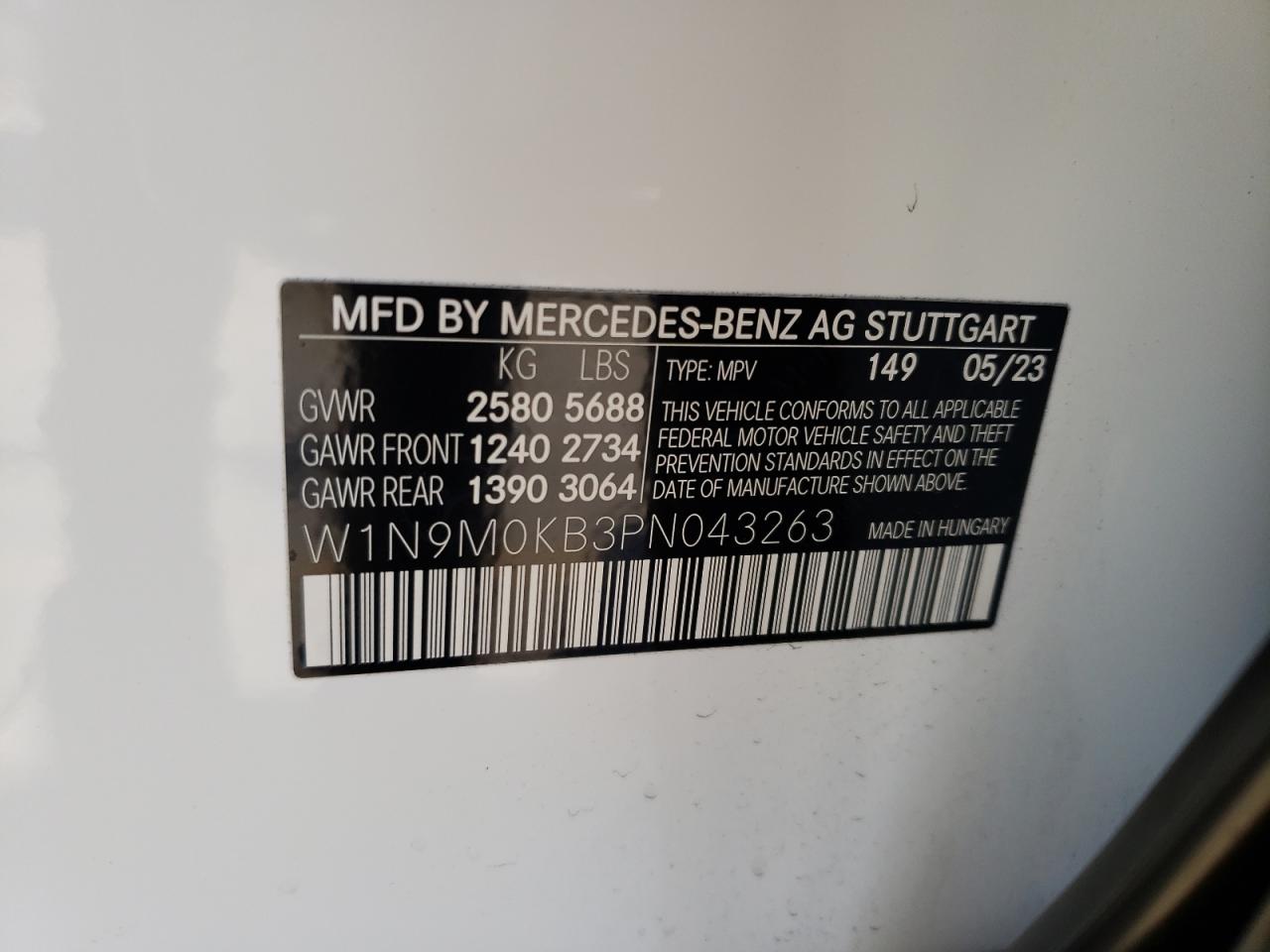 2023 MERCEDES-BENZ EQB 300 4MATIC VIN:W1N9M0KB3PN043263