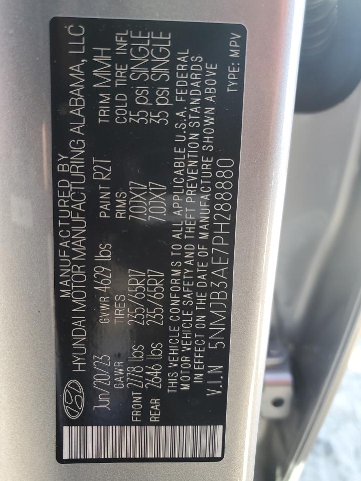 2023 HYUNDAI TUCSON SEL VIN:5NMJB3AE7PH288880