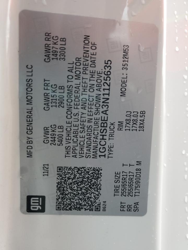 2022 CHEVROLET COLORADO VIN:1GCHSBEA3N1125635