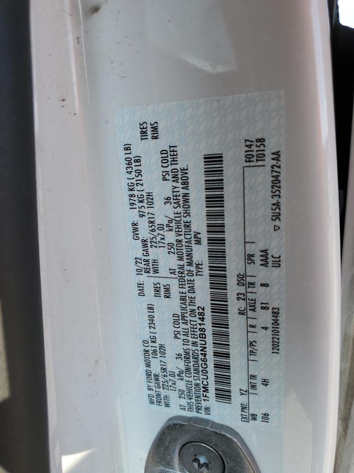 2022 FORD ESCAPE SE VIN:1FMCU0G64NUB81482