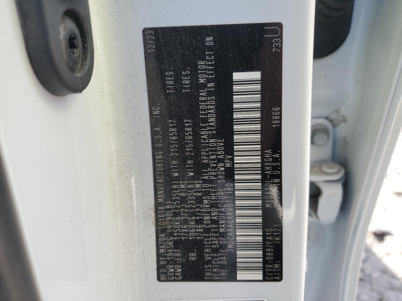 2024 TOYOTA COROLLA CROSS LE VIN:7MUCAAAGXRV077180