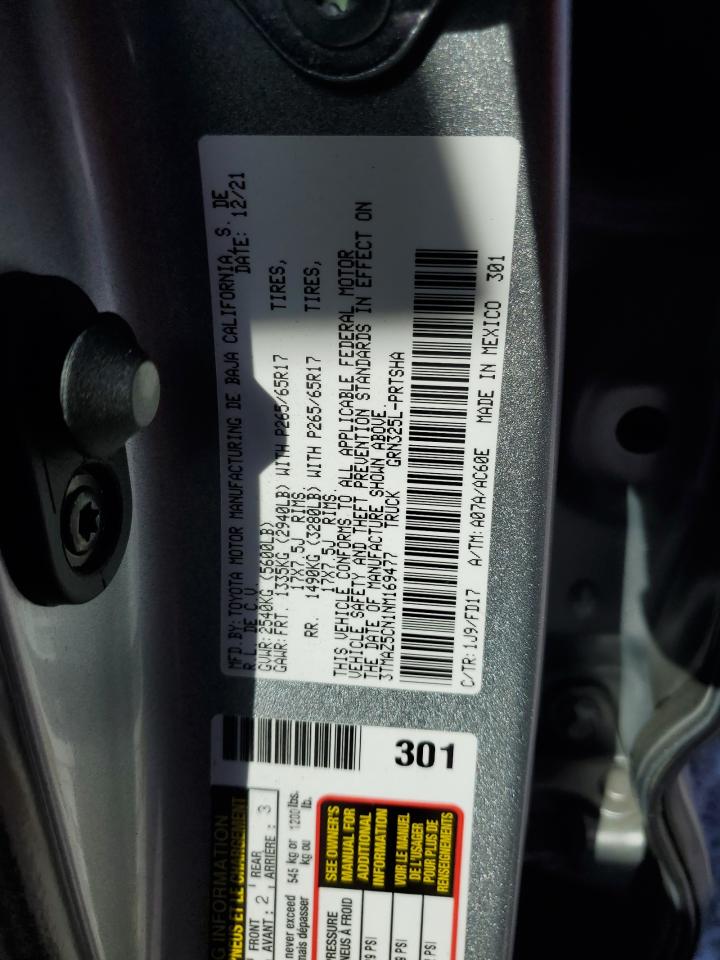 2022 TOYOTA TACOMA DOUBLE CAB VIN:3TMAZ5CN1NM169477