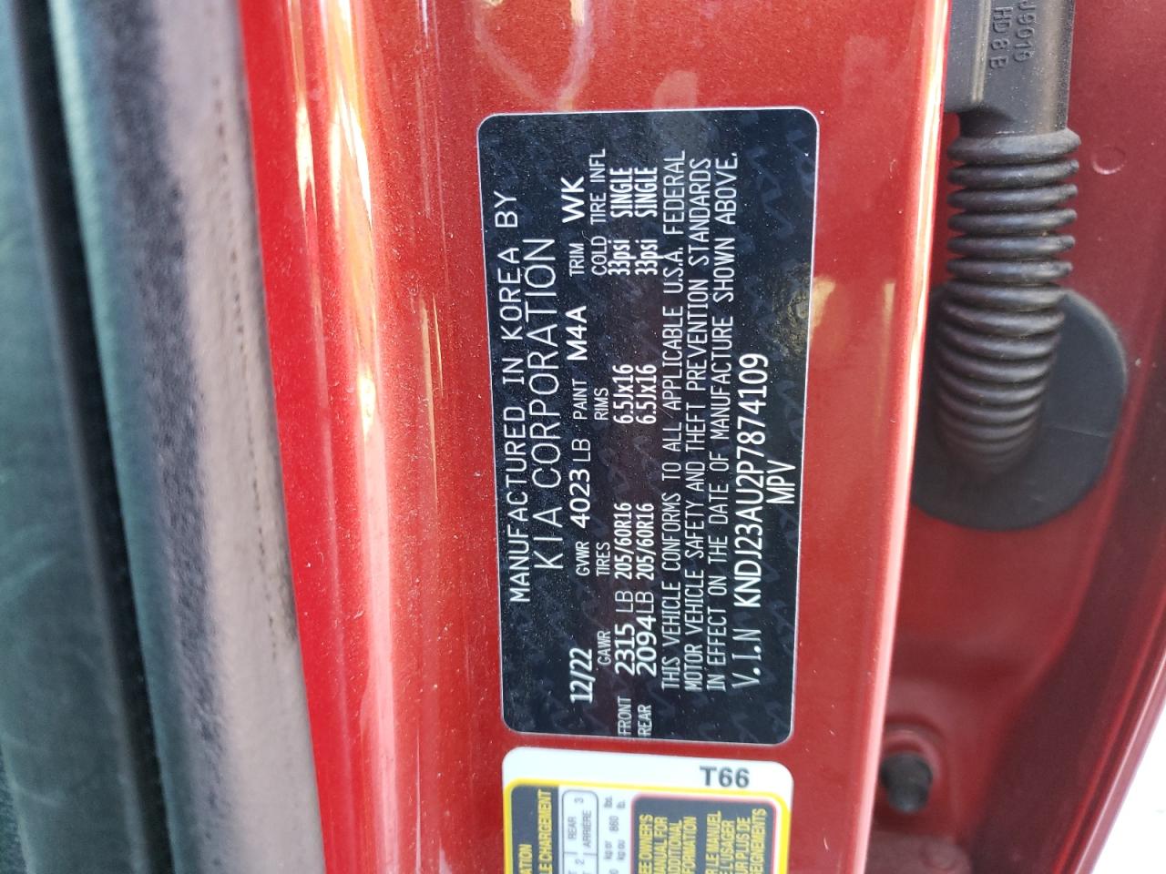 2023 KIA SOUL LX VIN:KNDJ23AU2P7874109