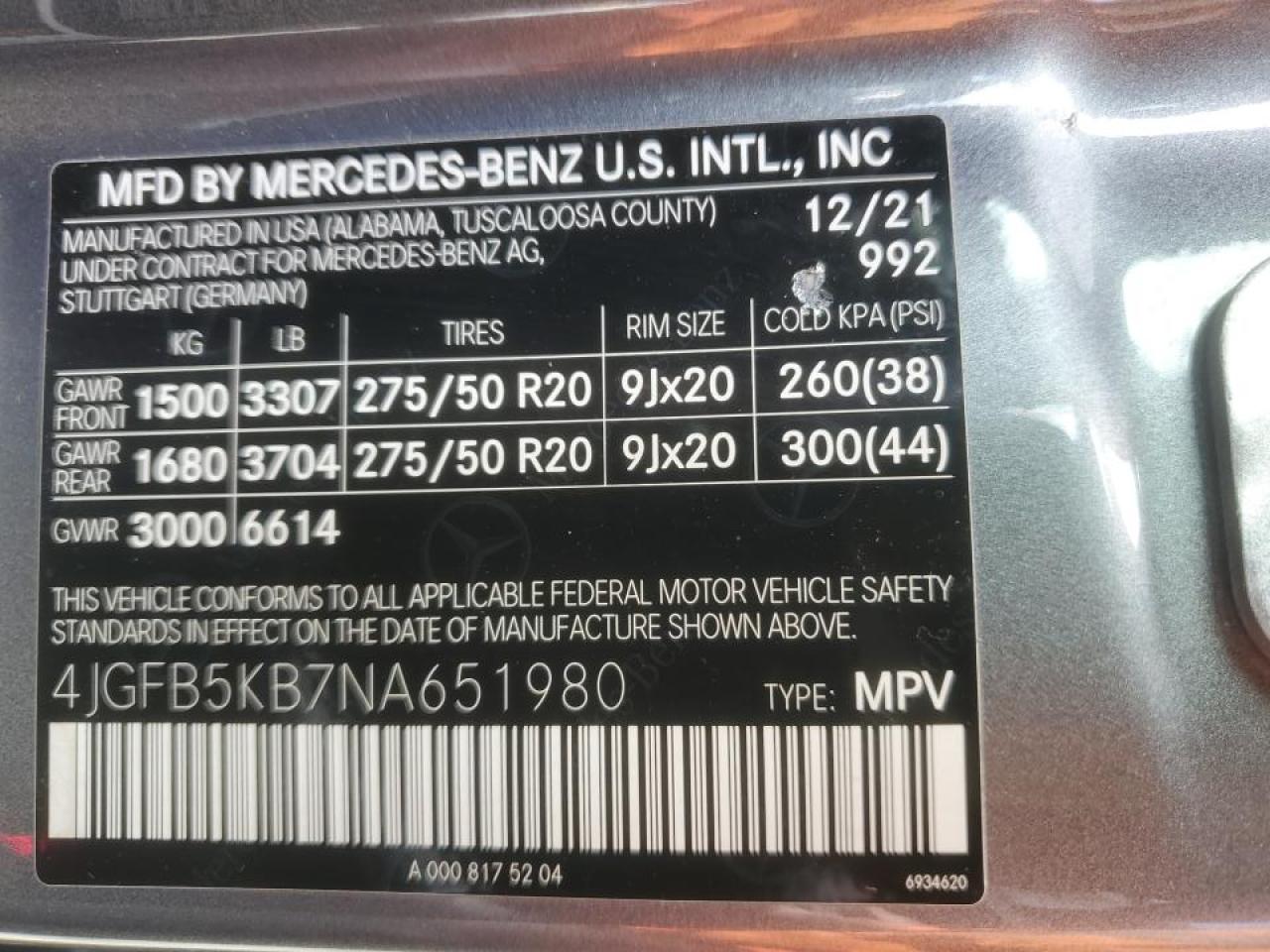 2022 MERCEDES-BENZ GLE 450 4MATIC VIN:4JGFB5KB7NA651980