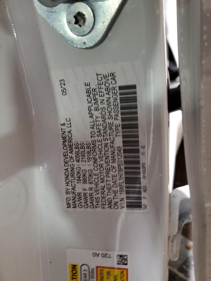 2023 HONDA CIVIC EXL VIN:19XFL1H78PE012049