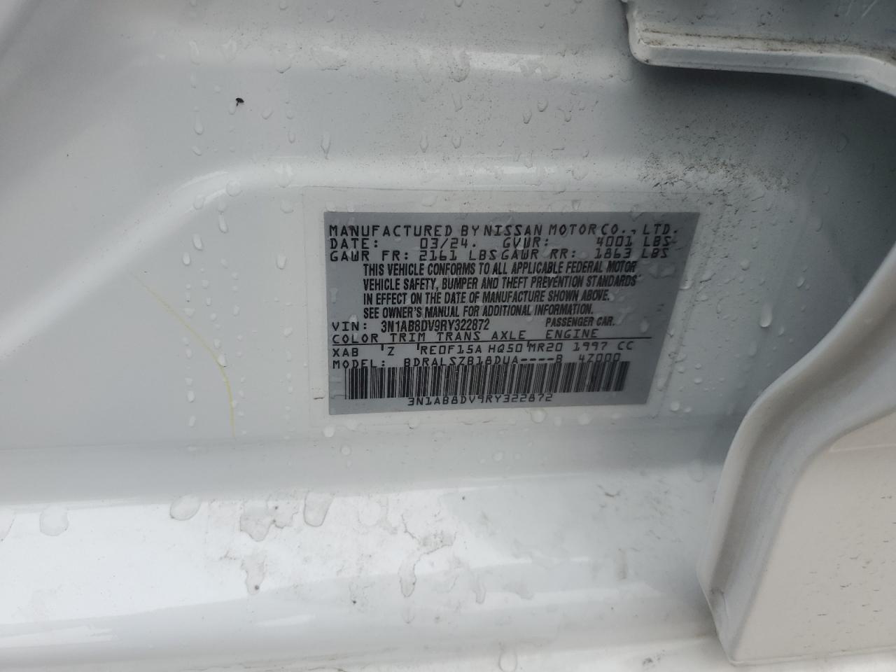2024 NISSAN SENTRA SR VIN:3N1AB8DV9RY322872