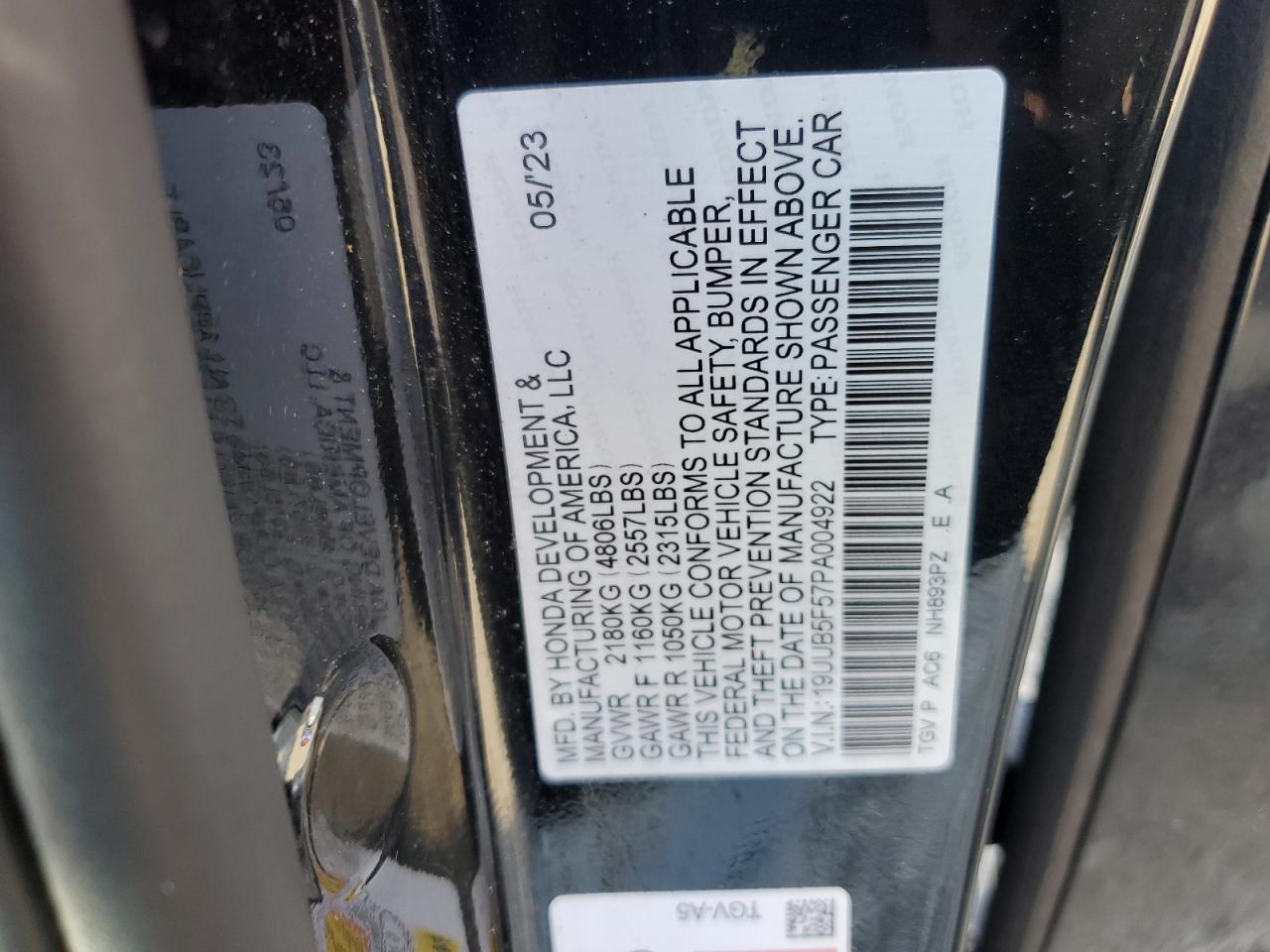 2023 ACURA TLX TECH A VIN:19UUB5F57PA004922