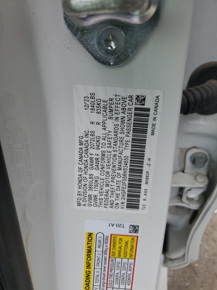 2024 HONDA CIVIC SPORT VIN:2HGFE2F55RH534650