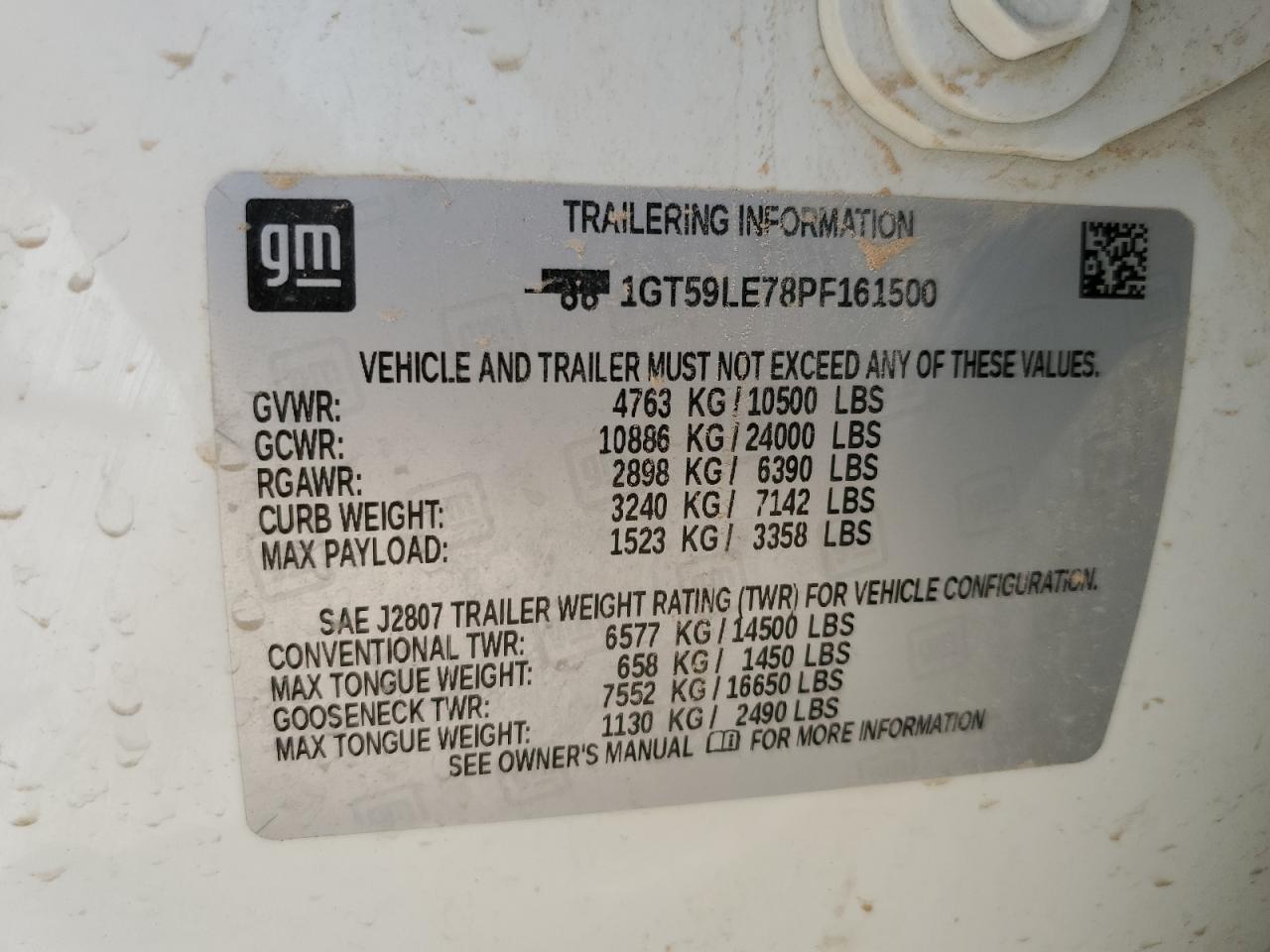 2023 GMC SIERRA K2500 HEAVY DUTY VIN:1GT59LE78PF161500