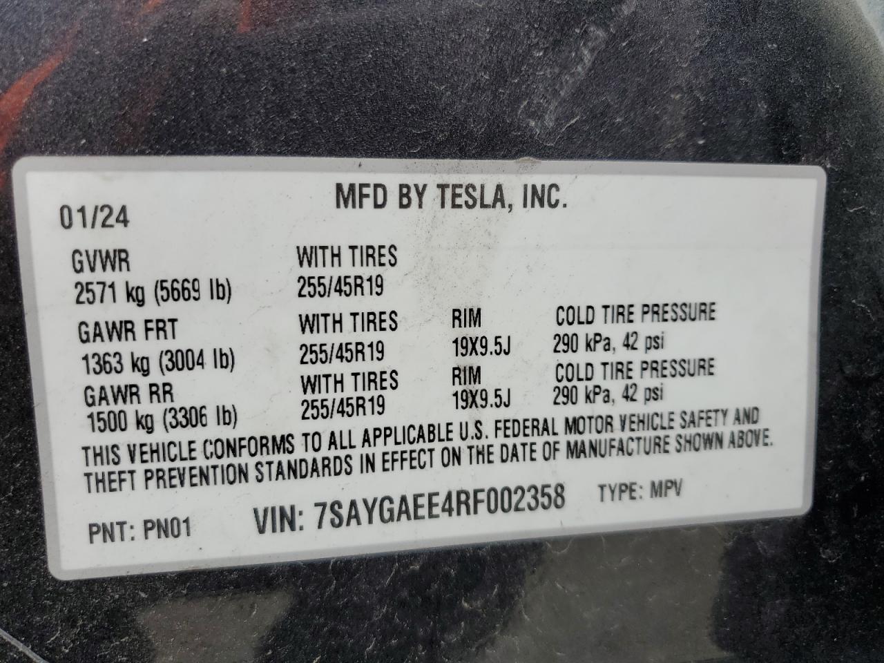 2024 TESLA MODEL Y VIN:7SAYGAEE4RF002358