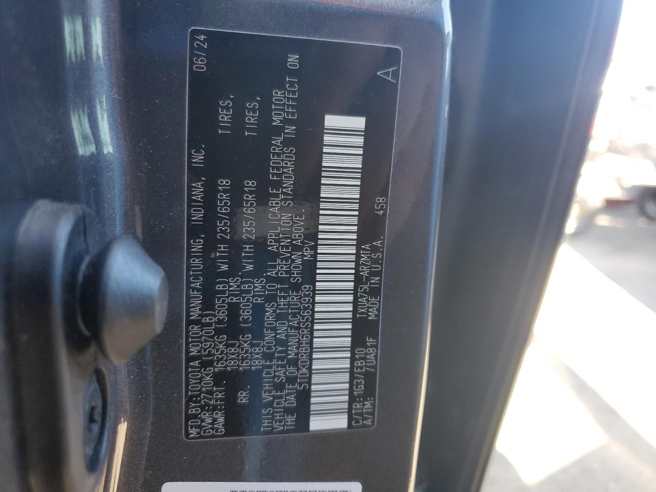 2024 TOYOTA HIGHLANDER LE VIN:5TDKDRBH6RS563939