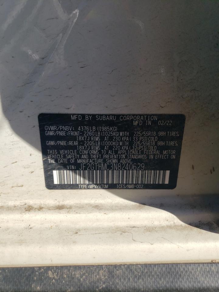 2022 SUBARU CROSSTREK LIMITED VIN:JF2GTHMC3N8240629