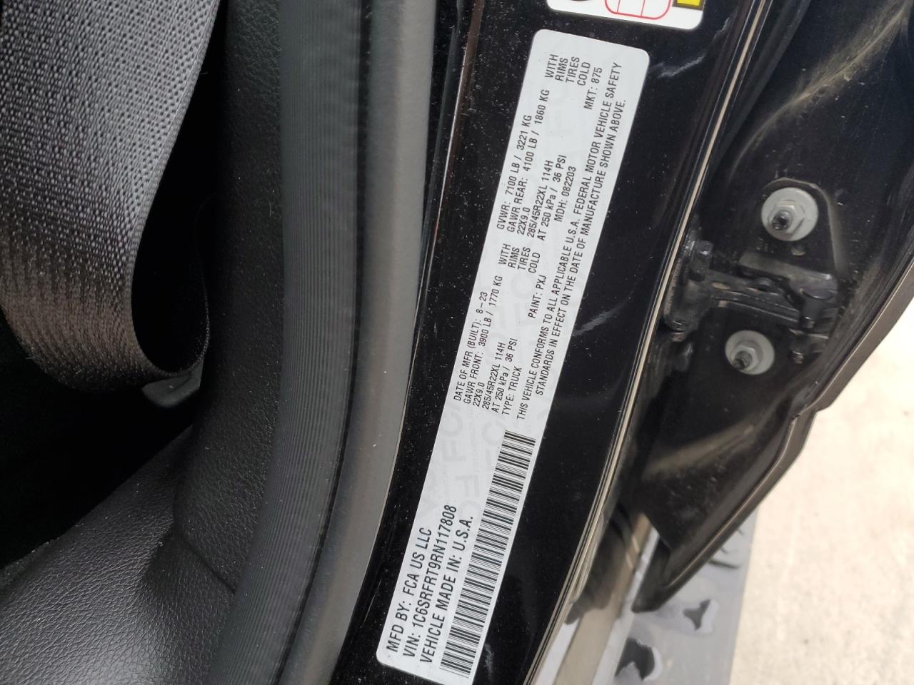 2024 RAM 1500 LARAMIE VIN:1C6SRFRT9RN117808