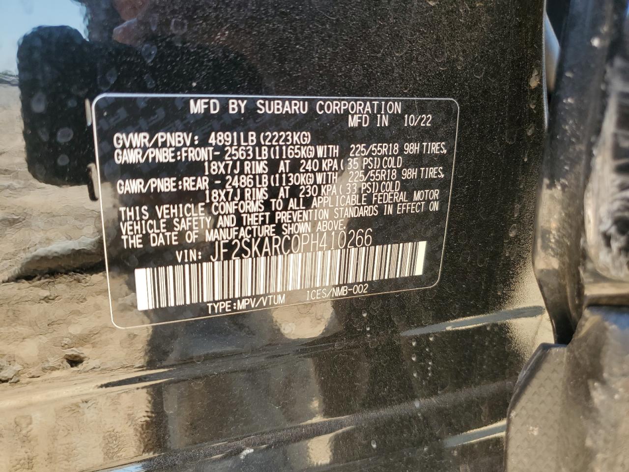 2023 SUBARU FORESTER TOURING VIN:JF2SKARC0PH410266