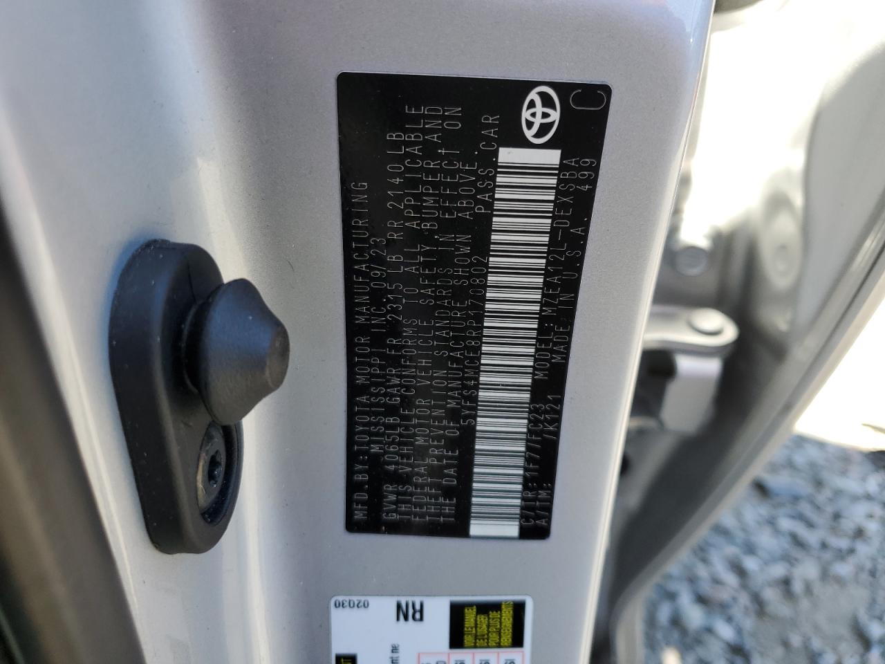 2024 TOYOTA COROLLA SE VIN:5YFS4MCE8RP170802