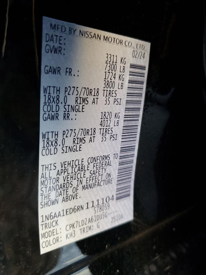 2024 NISSAN TITAN PRO-4X VIN:1N6AA1ED6RN111104