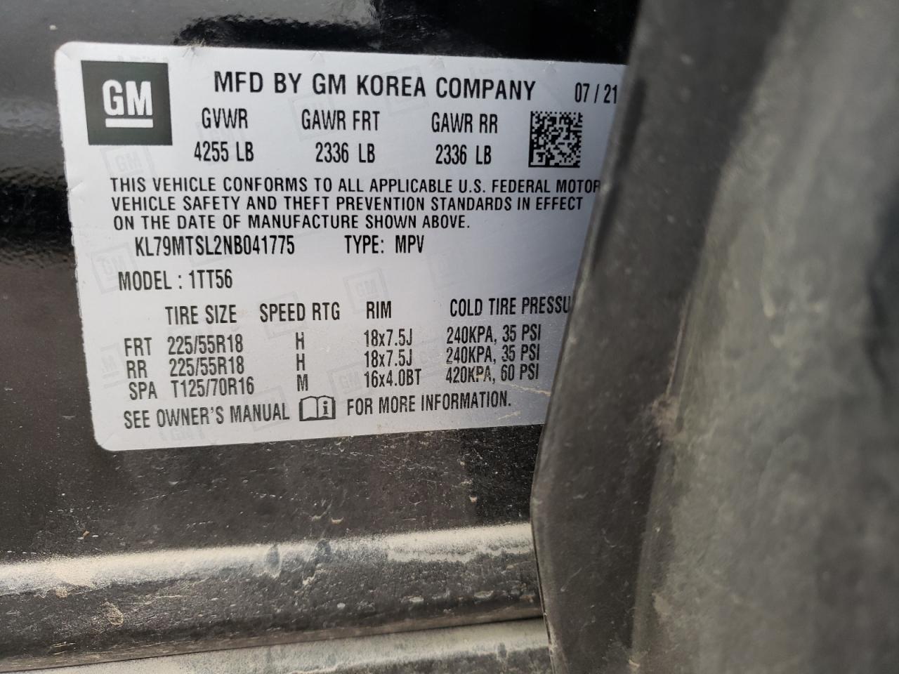 2022 CHEVROLET TRAILBLAZER RS VIN:KL79MTSL2NB041775