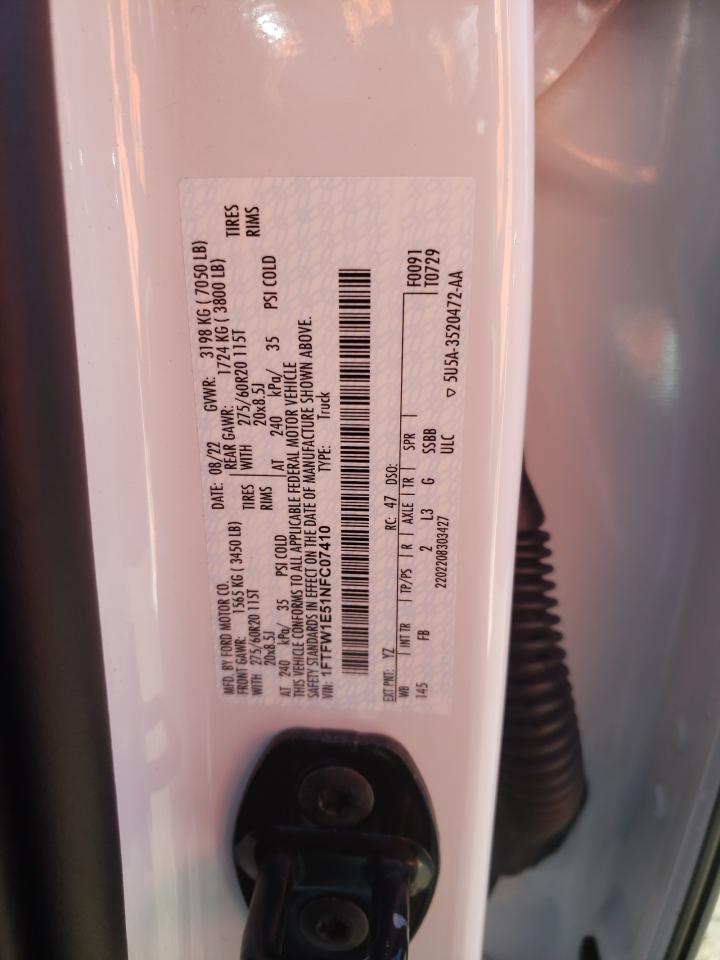 2022 FORD F150 SUPERCREW VIN:1FTFW1E51NFC07410