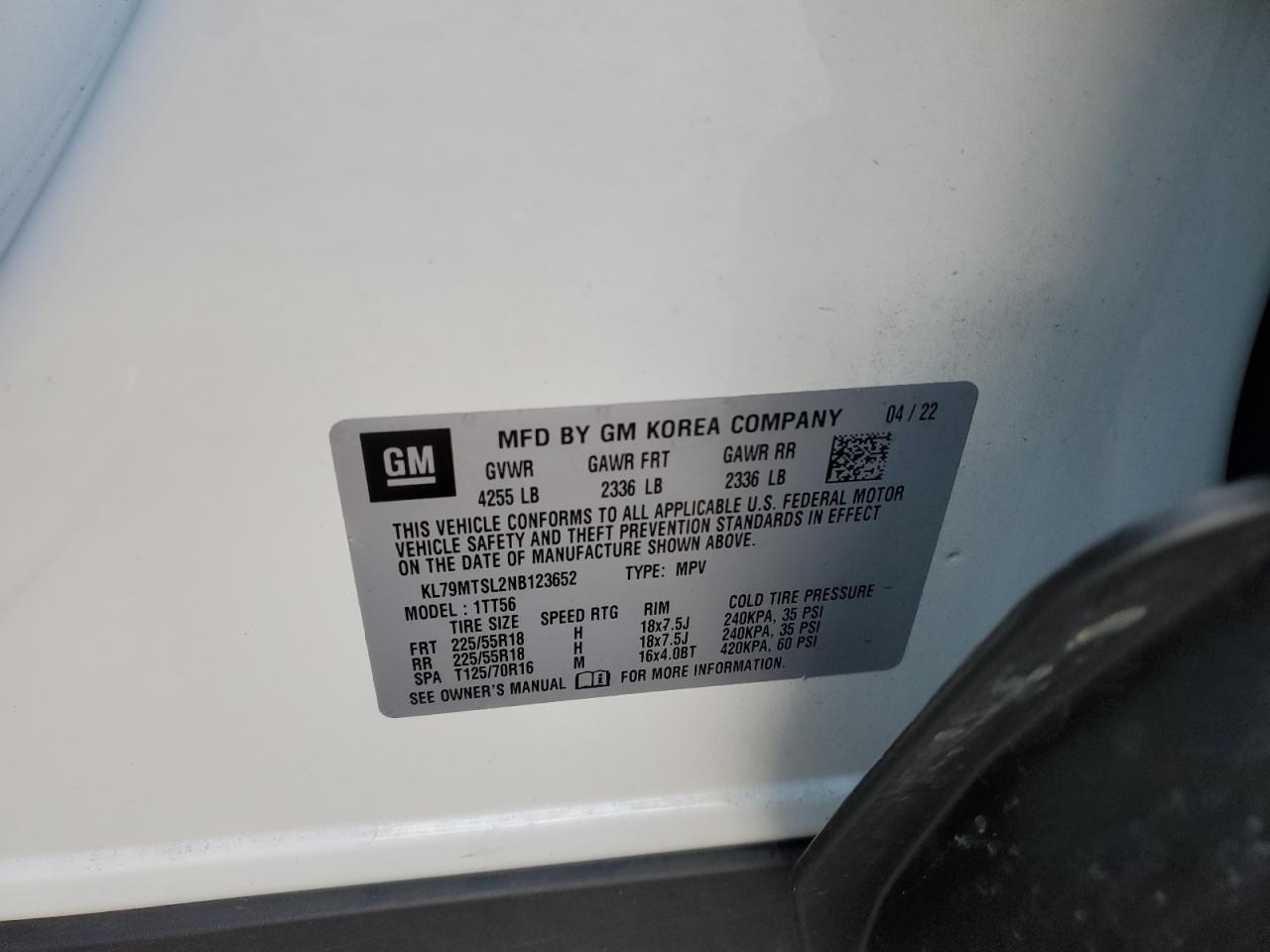 2022 CHEVROLET TRAILBLAZER RS VIN:KL79MTSL2NB123652