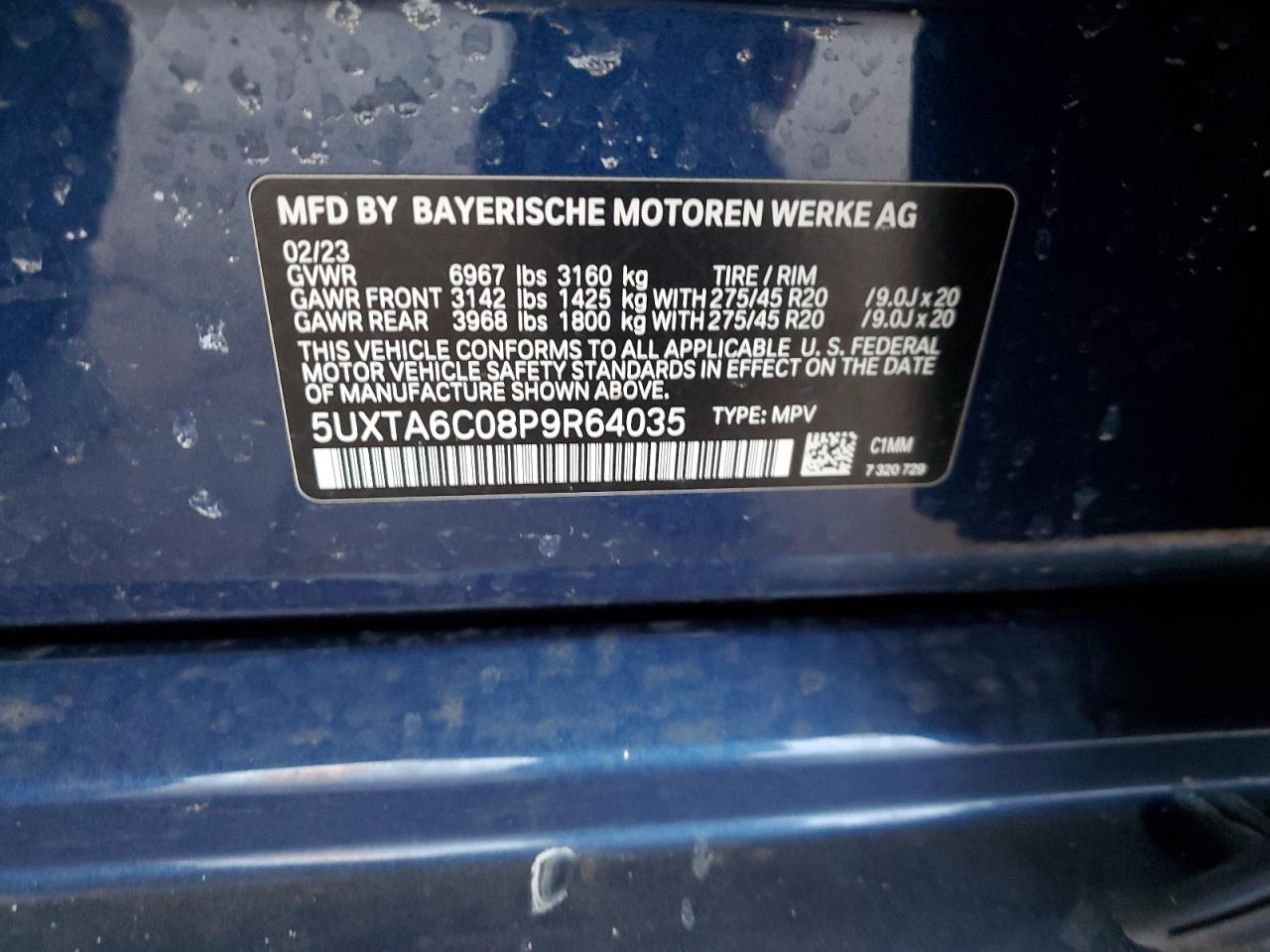 2023 BMW X5 XDRIVE45E VIN:5UXTA6C08P9R64035