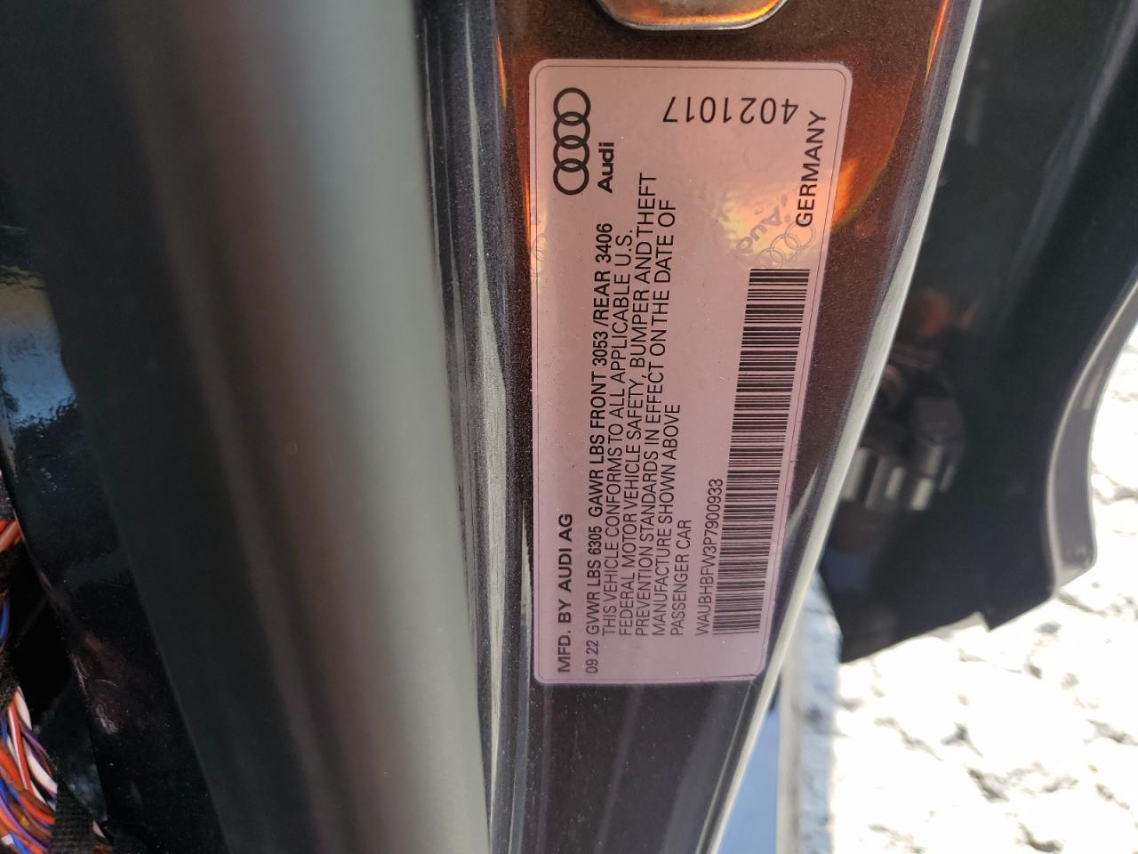 2023 AUDI RS E-TRON GT VIN:WAUBHBFW3P7900933