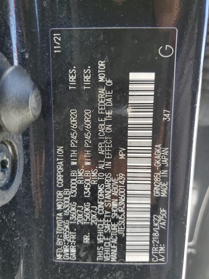 2022 TOYOTA 4RUNNER SR5 PREMIUM VIN:JTESU5JR3N6001439