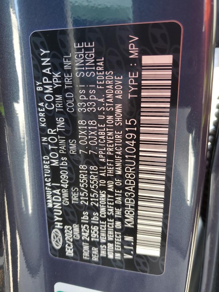 2024 HYUNDAI KONA SEL VIN:KM8HB3AB8RU104915