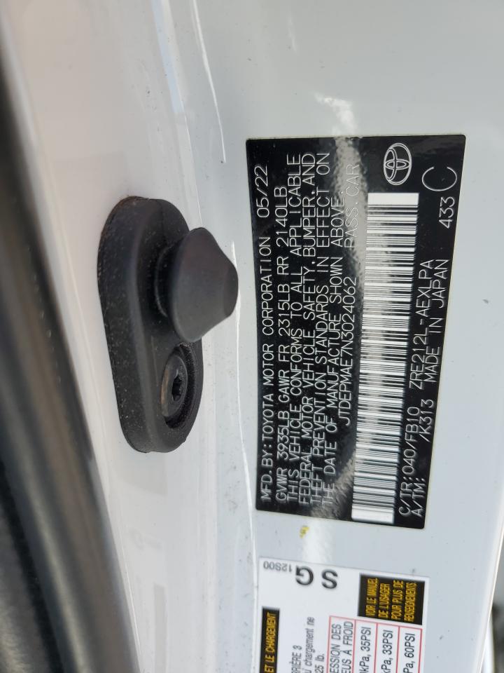 2022 TOYOTA COROLLA LE VIN:JTDEPMAE7N3024062